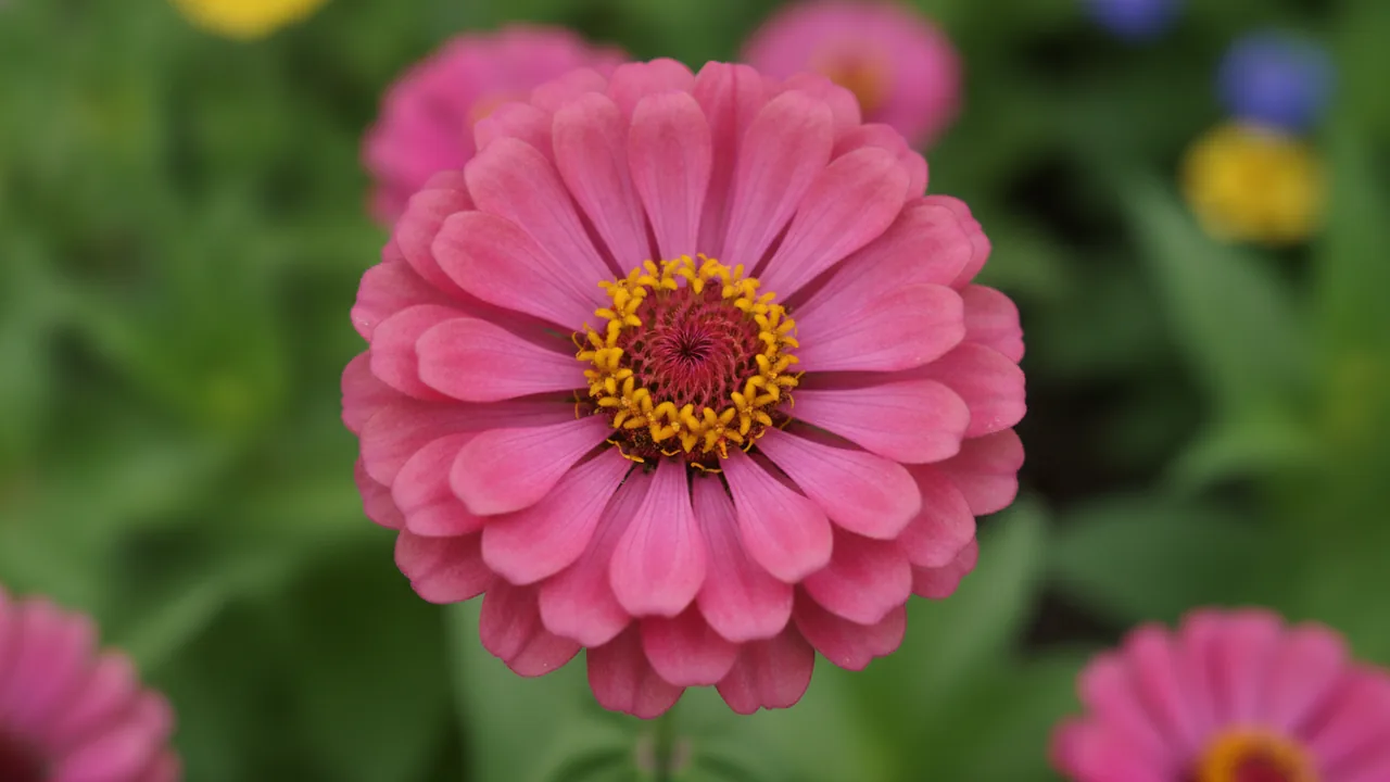 Pink Zinnia (Zinnia elegans 'Pink') - pink flowers, illustrated plant card